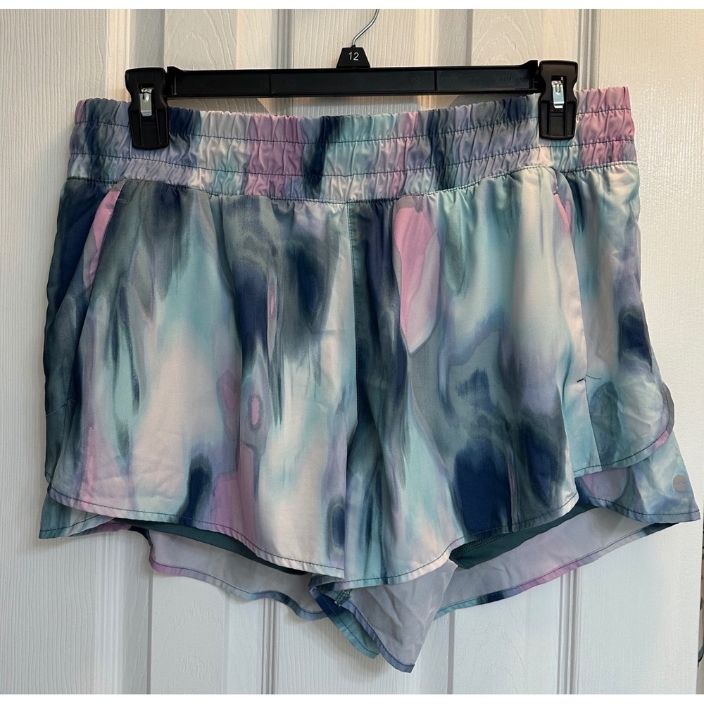 Avia Womens Running Shorts Watercolor Abstract Print Blue Purple Large 12-14